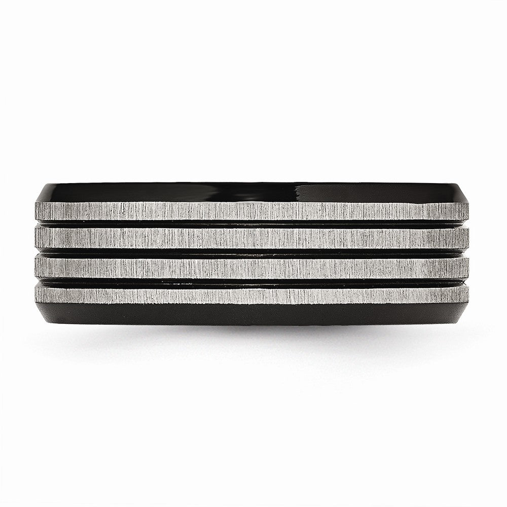 Striped Wedding Band in Black IP-Plated Stainless Steel, 8mm