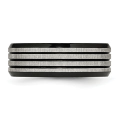 Stainless Steel Brushed and Polished Black IP-plated Striped 8mm Band