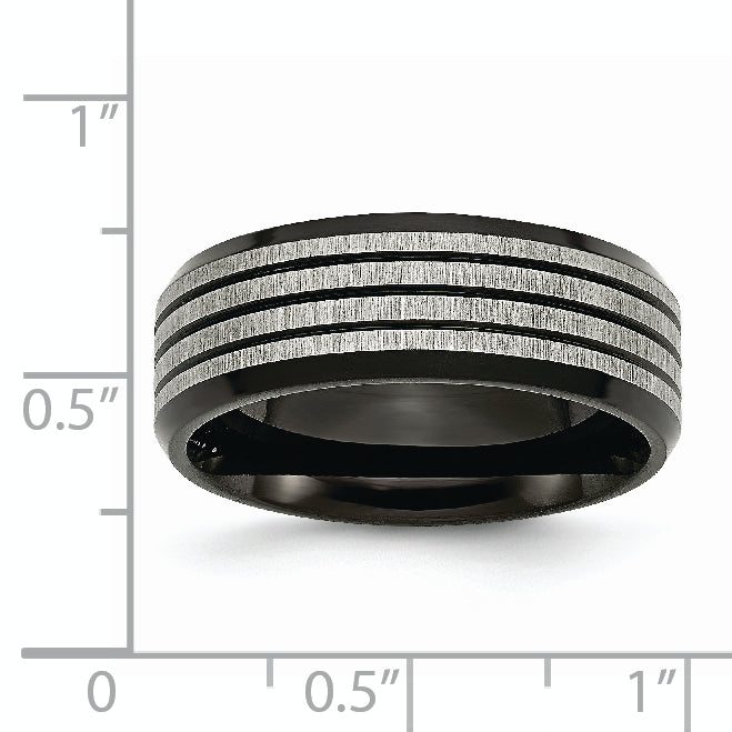Striped Wedding Band in Stainless Steel, 8mm