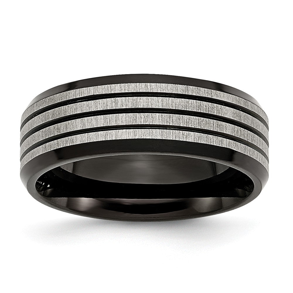 Striped Wedding Band in Black IP-Plated Stainless Steel, 8mm