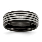 Striped Wedding Band in Black IP-Plated Stainless Steel, 8mm
