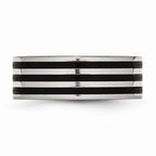 Black IP-Plated Striped Wedding Band in Stainless Steel, 8mm