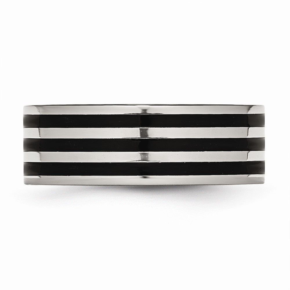 Black IP-Plated Striped Wedding Band in Stainless Steel, 8mm