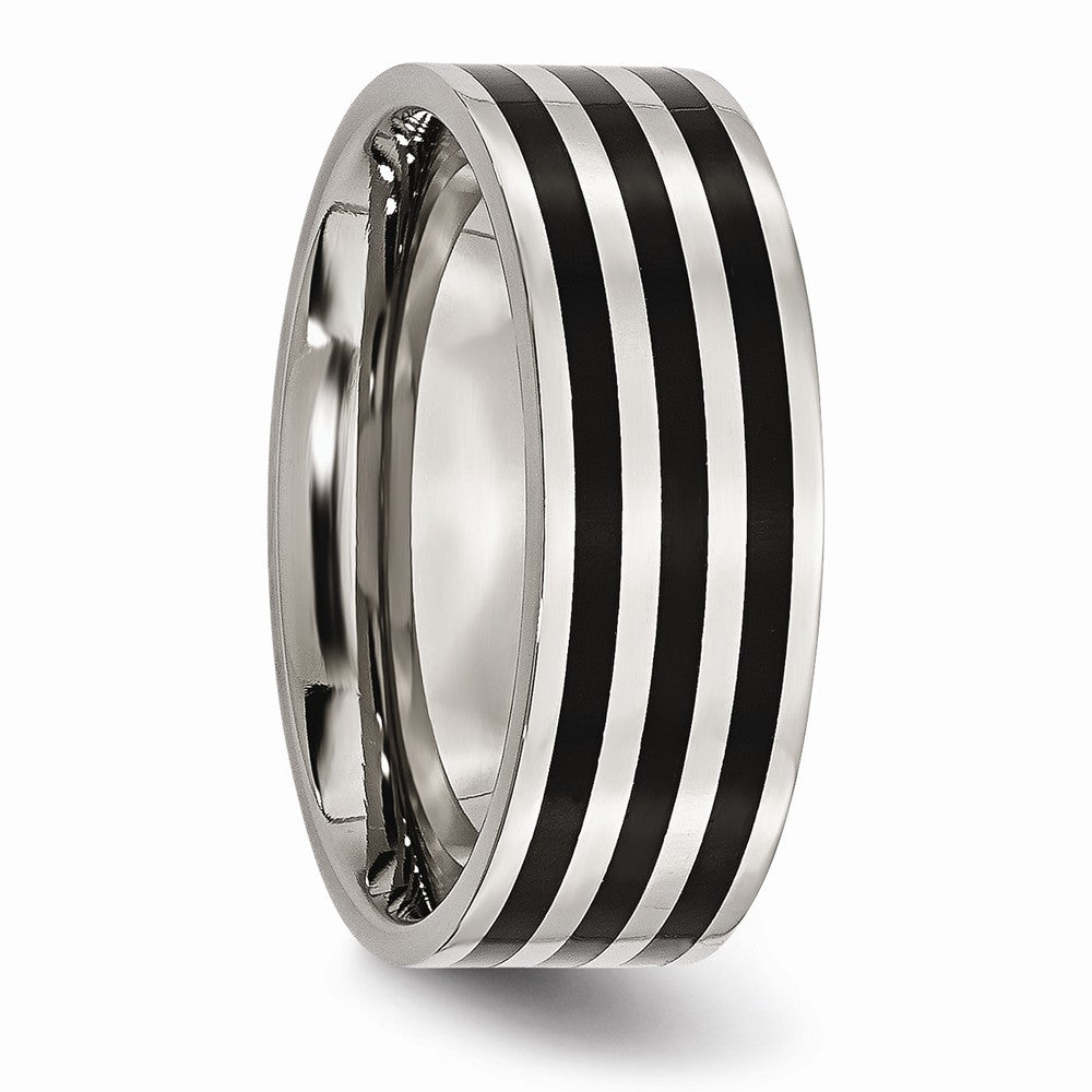 Black IP-Plated Striped Wedding Band in Stainless Steel, 8mm