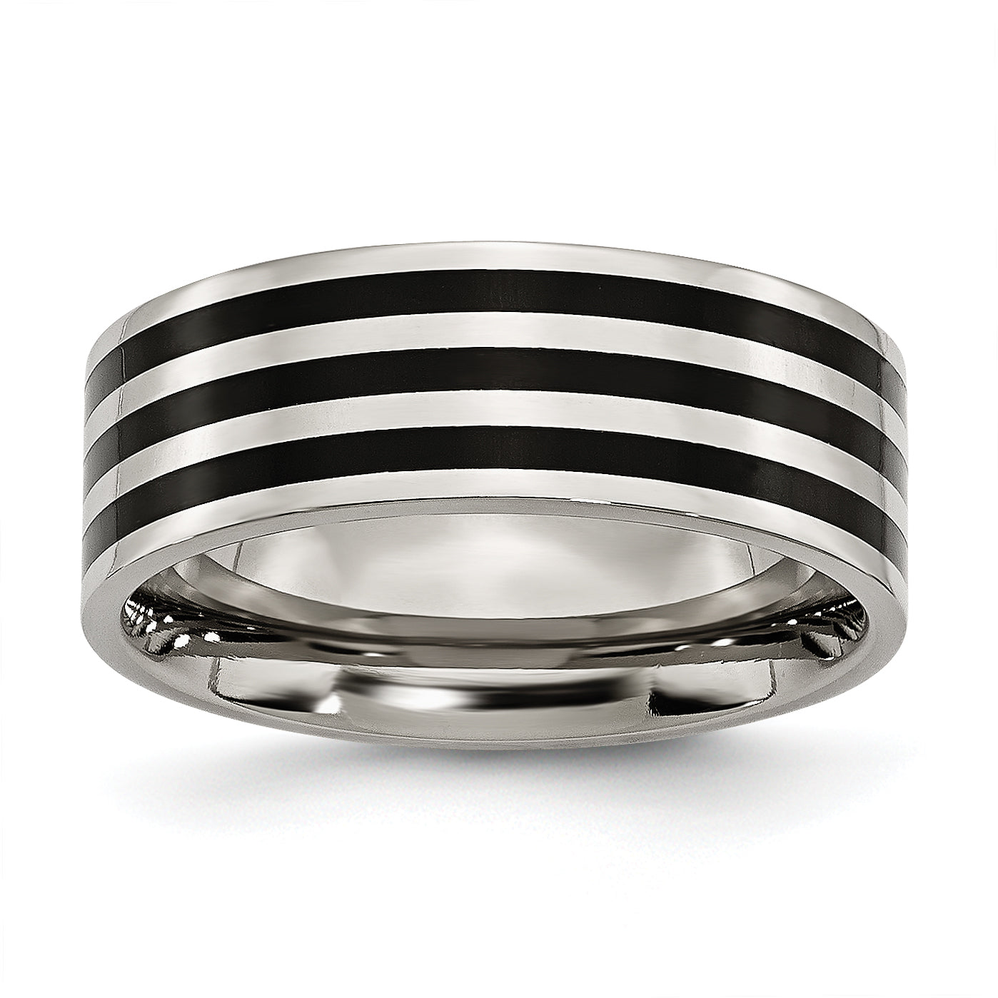 Stainless Steel 8mm Black IP-plated Striped Polished Band Main image