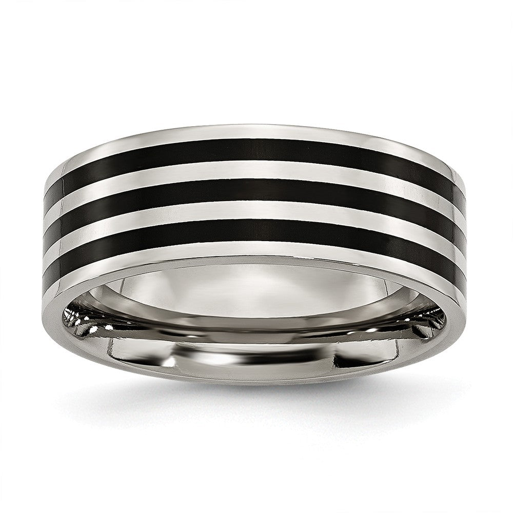 Black IP-Plated Striped Wedding Band in Stainless Steel, 8mm
