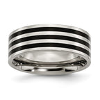 Black IP-Plated Striped Wedding Band in Stainless Steel, 8mm