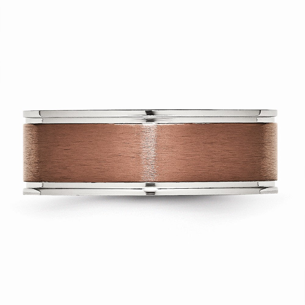 Stainless Steel Wedding Band with Brown IP-Plated Brushed Finish