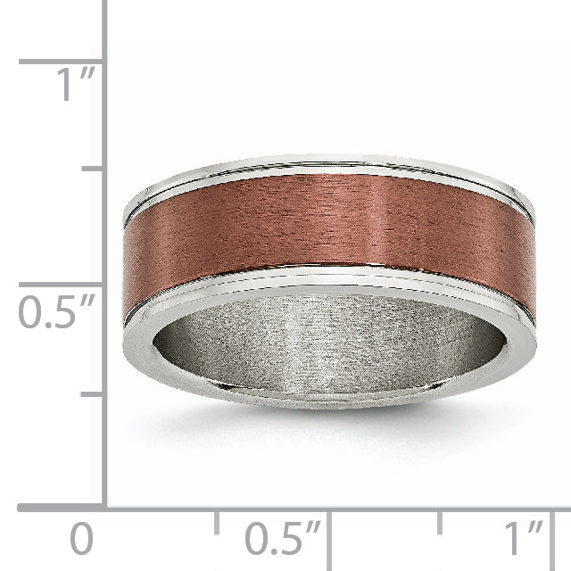 Stainless Steel Brushed and Polished Brown IP-plated 8mm Band