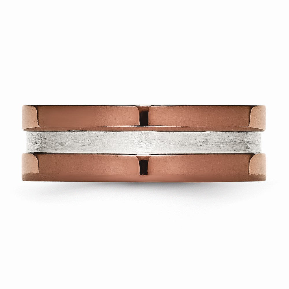 Stainless Steel Wedding Band with Brown IP-Plating and Engravable Brushed Center