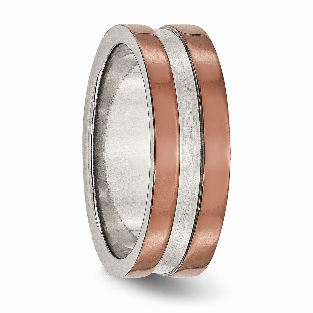 Stainless Steel Wedding Band with Brown IP-Plating and Engravable Brushed Center