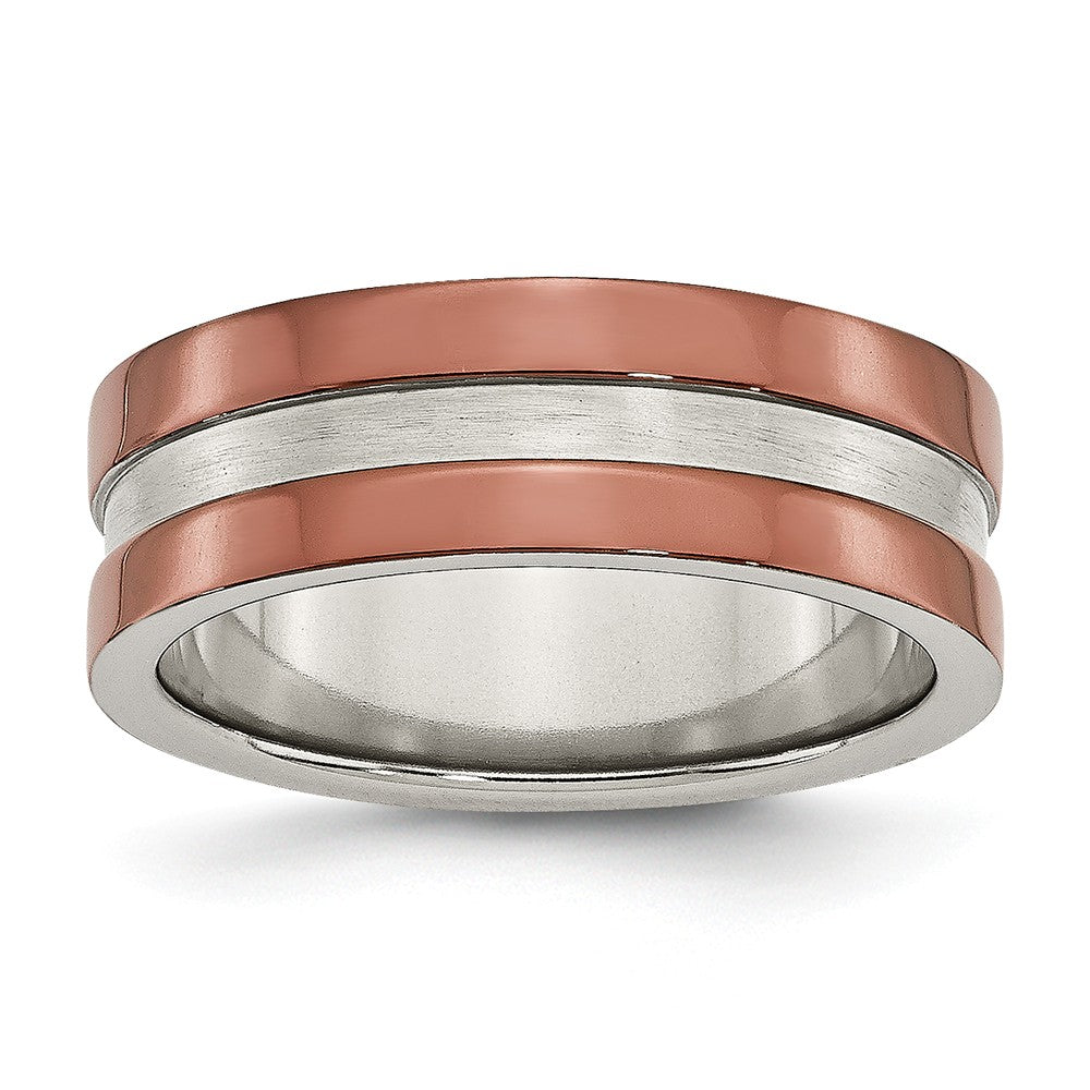 Stainless Steel Wedding Band with Brown IP-Plating and Engravable Brushed Center