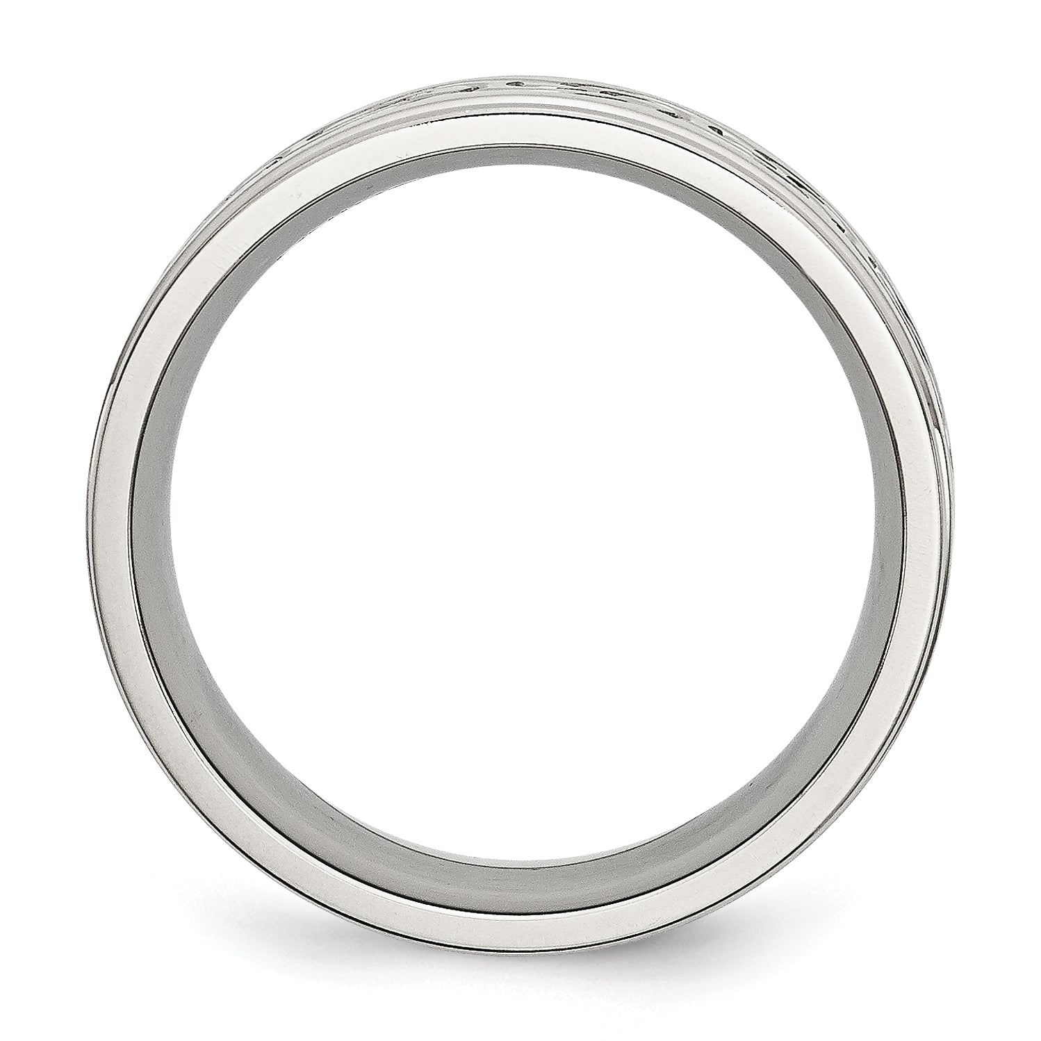 Stainless Steel Brushed and Polished Scroll Design 9mm Ridged Edge Band