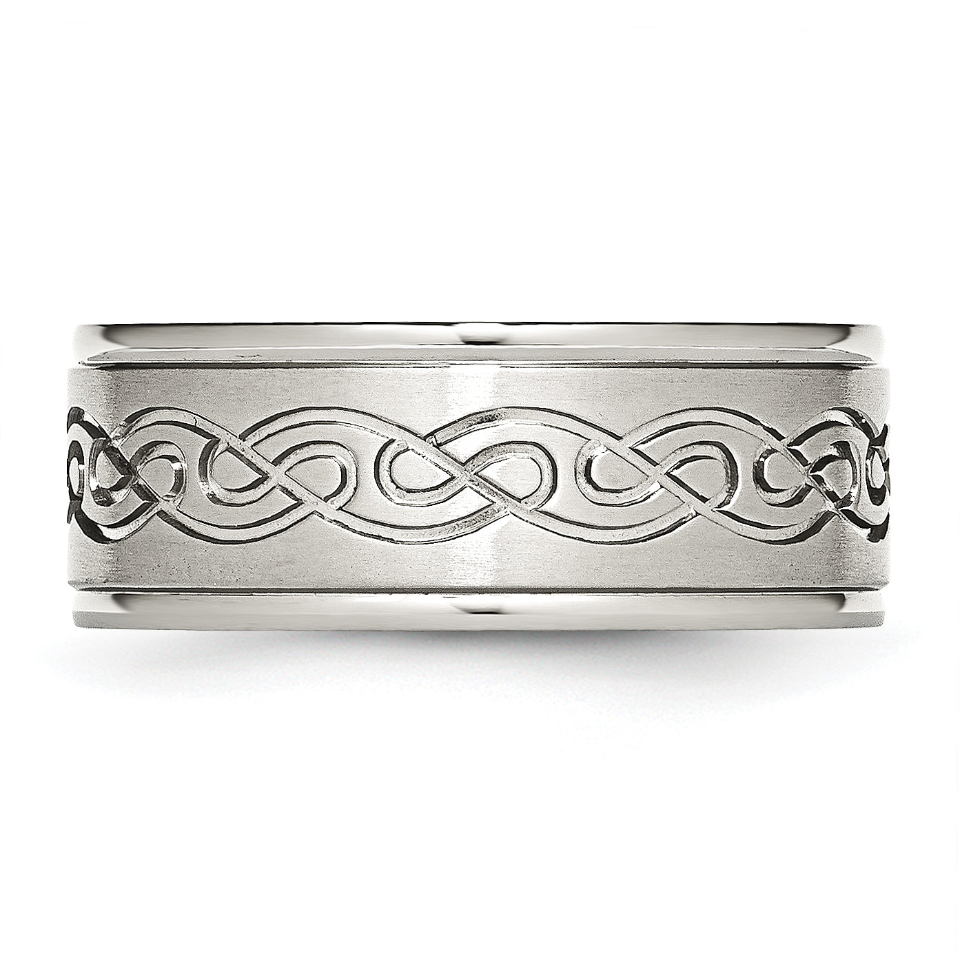 Stainless Steel Brushed and Polished Scroll Design 9mm Ridged Edge Band