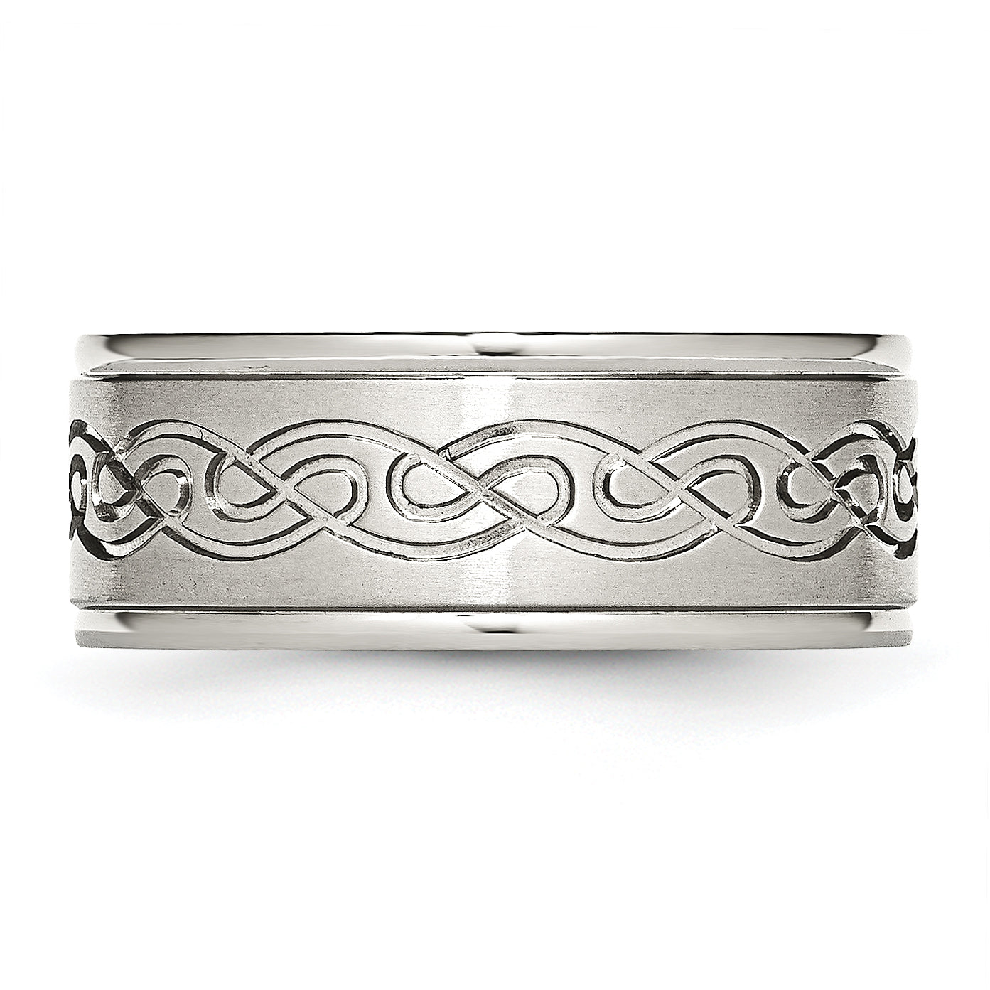 Stainless Steel Brushed and Polished Scroll Design 9mm Ridged Edge Band