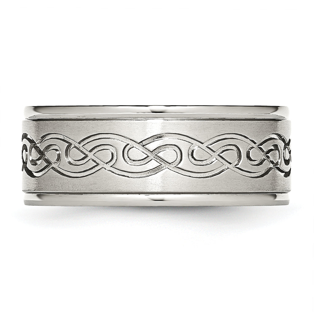 Scroll Design Comfort-Fit Wedding Band in Stainless Steel, 9mm