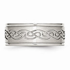 Stainless Steel 9mm Scroll Design Engravable Comfort Fit Wedding Band