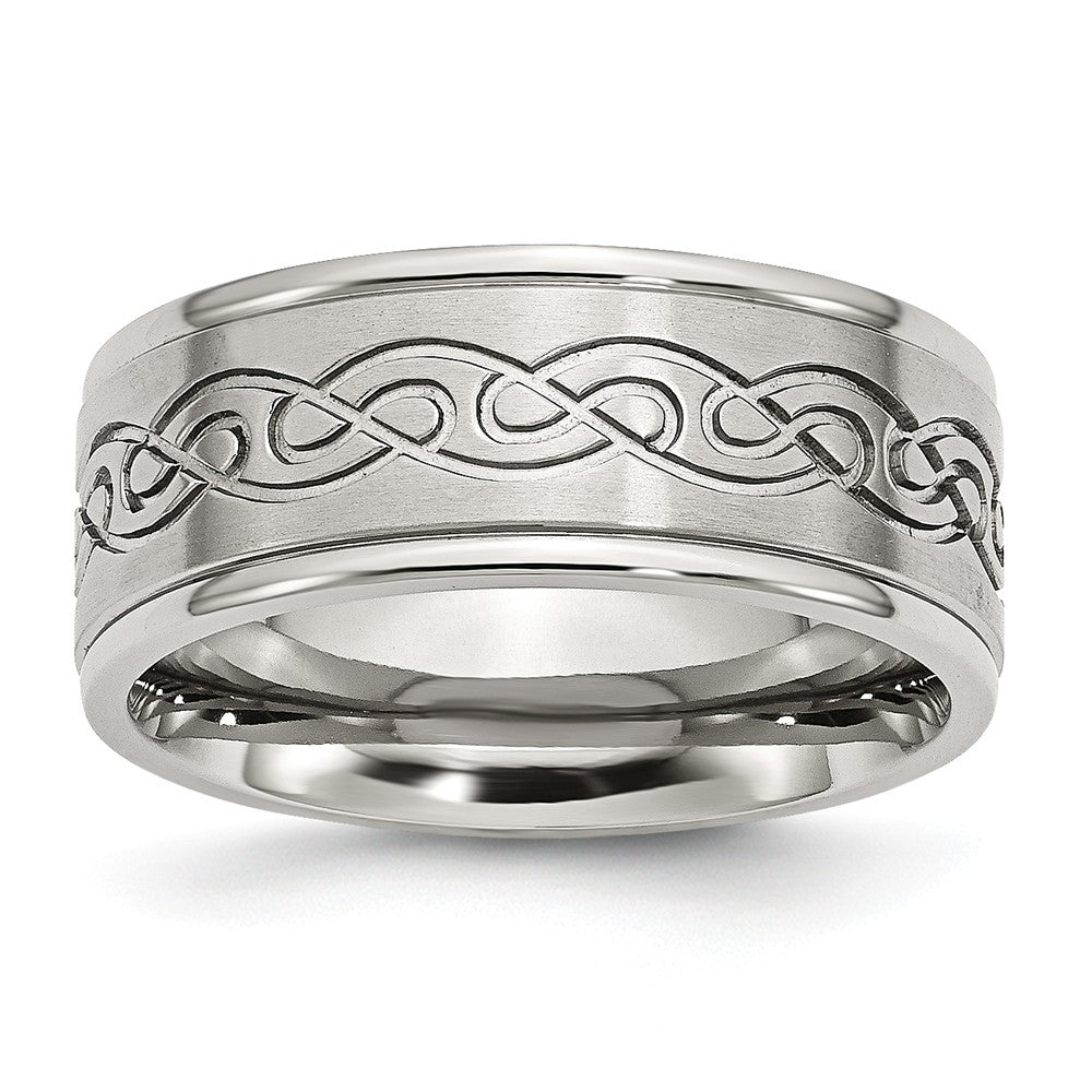 Stainless Steel 9mm Scroll Design Engravable Comfort Fit Wedding Band Main image