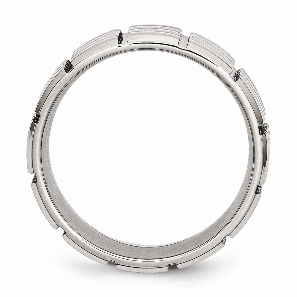 Grooved Wedding Band in Stainless Steel, 8mm