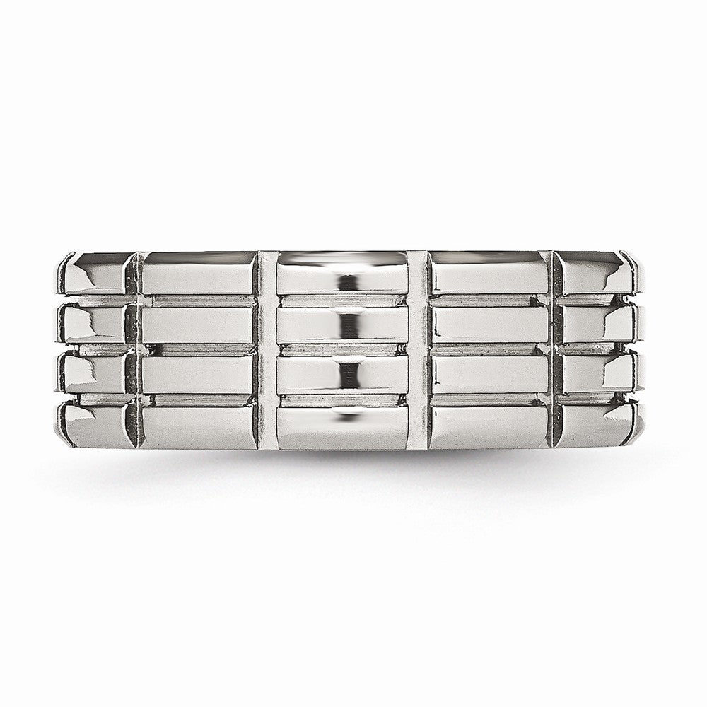 Grooved Wedding Band in Stainless Steel, 8mm
