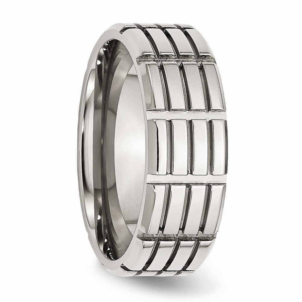 Grooved Wedding Band in Stainless Steel, 8mm