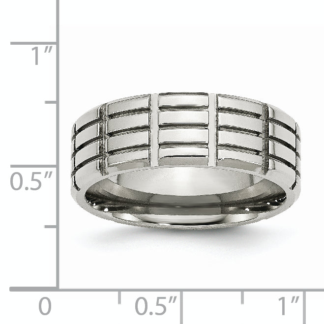 Stainless Steel Polished 8mm Grooved Band