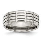 Grooved Wedding Band in Stainless Steel, 8mm