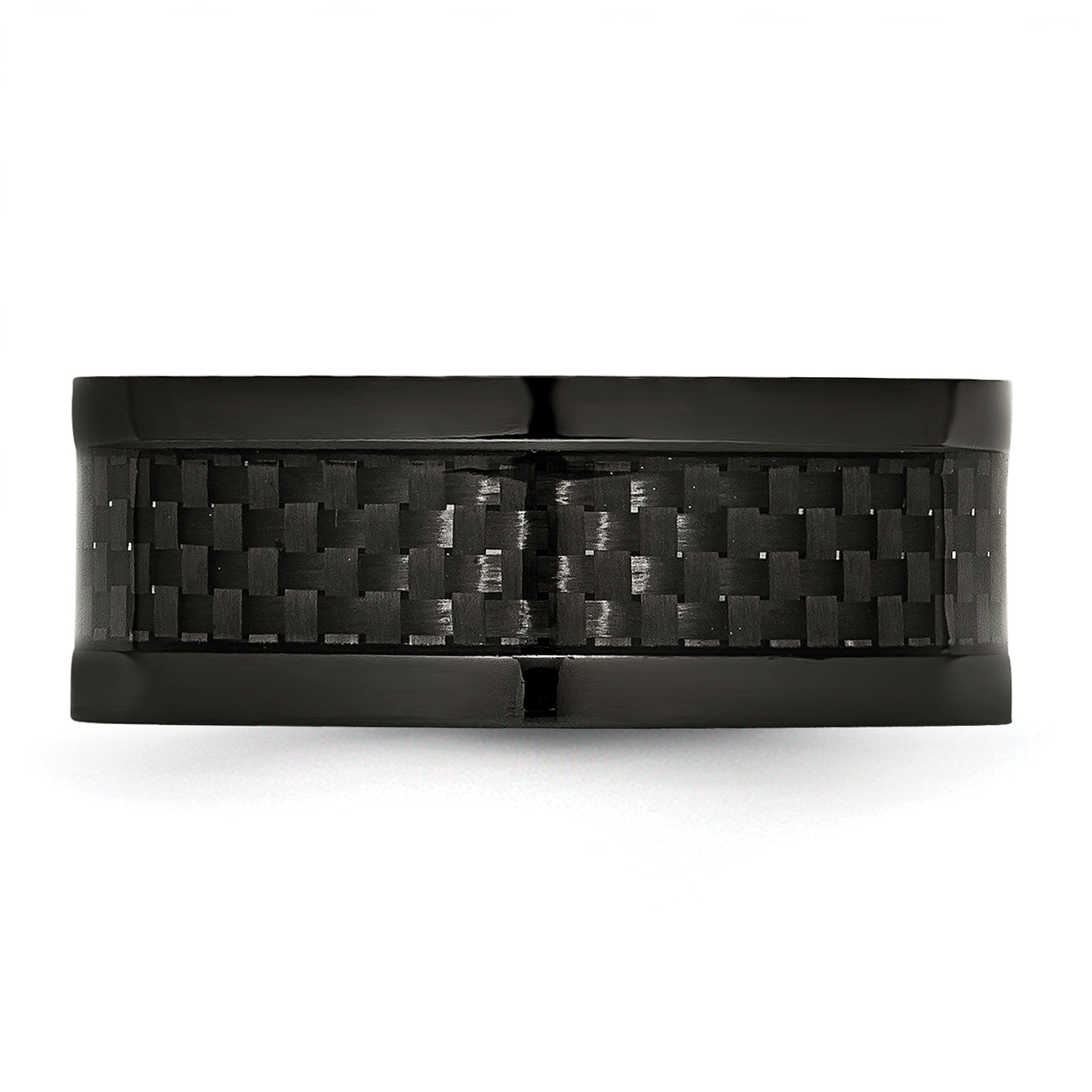 Stainless Steel Polished 9mm Black IP-plated WithCarbon Fiber Inlay Band - 8