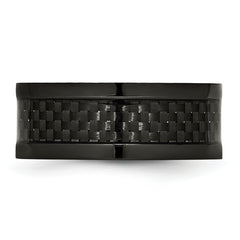 Stainless Steel Polished 9mm Black IP-plated WithCarbon Fiber Inlay Band - 8