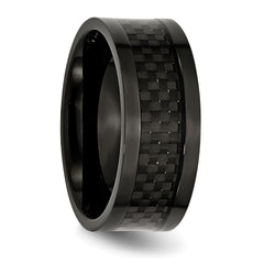 Stainless Steel Polished 9mm Black IP-plated WithCarbon Fiber Inlay Band - 8