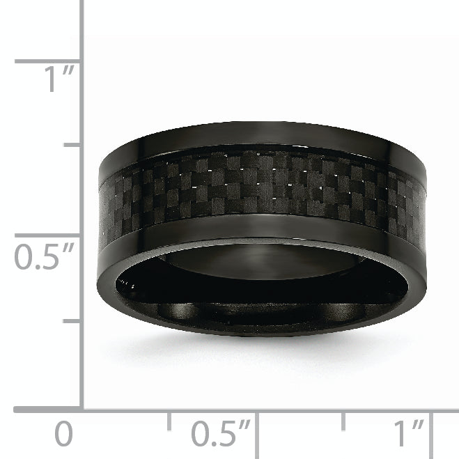Stainless Steel Polished 9mm Black IP-plated WithCarbon Fiber Inlay Band - 8