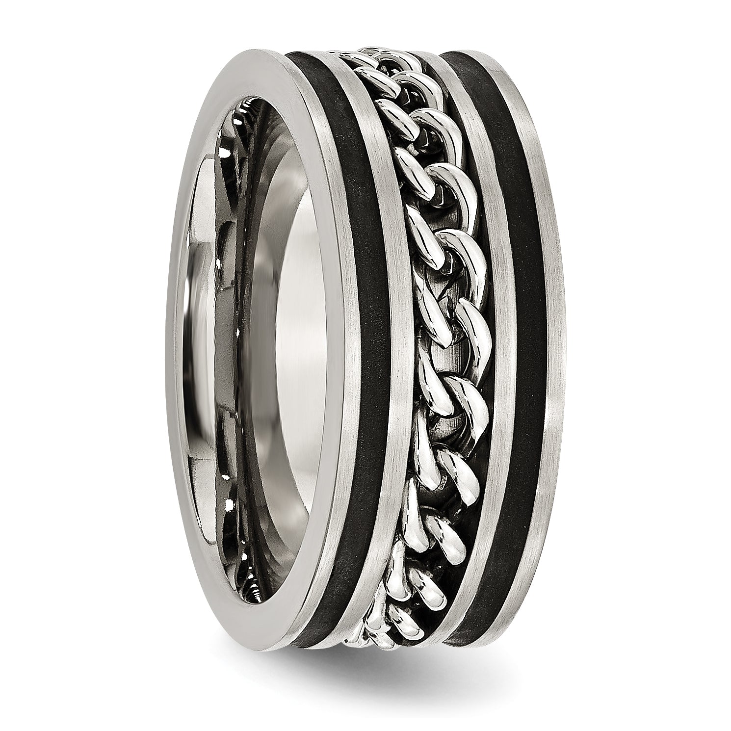 Chain Inlay Wedding Band in Stainless Steel, 10mm