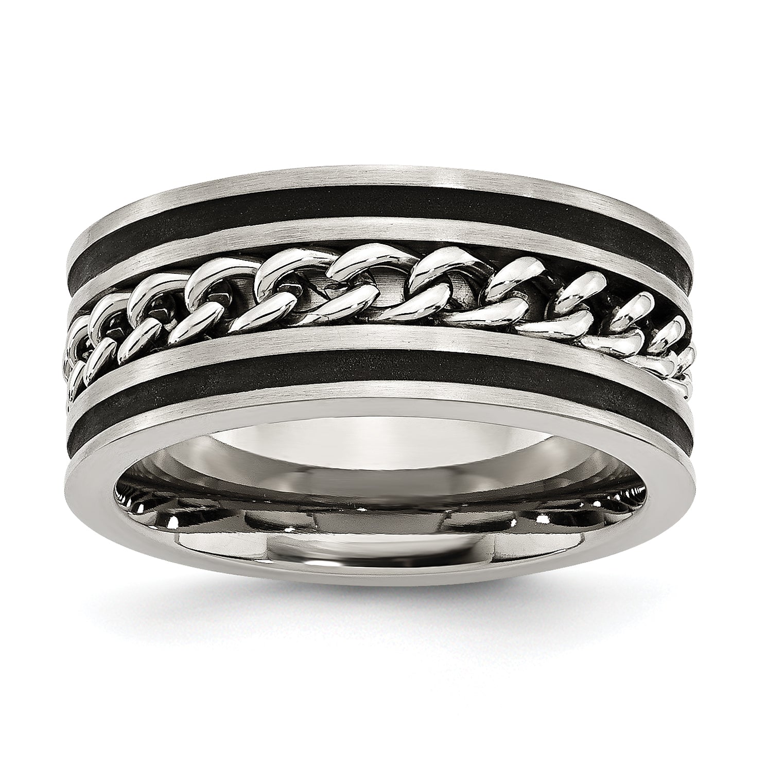 Stainless Steel Brushed and Polished Black IP-plated Chain Inlay 10mm Band Main image