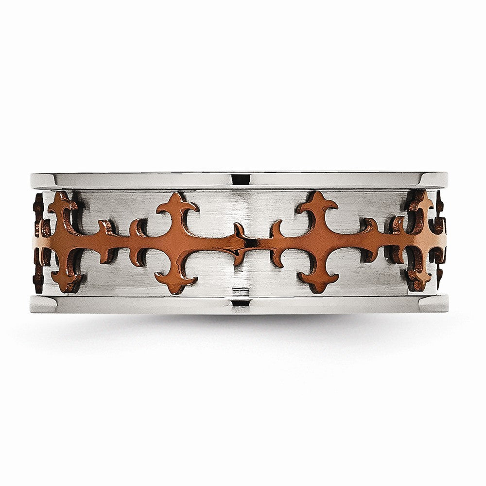 Stainless Steel Brown IP-Plated Cross Ring, Polished & Engravable