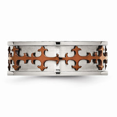 Stainless Steel Brown IP-Plated Cross Ring, Polished & Engravable