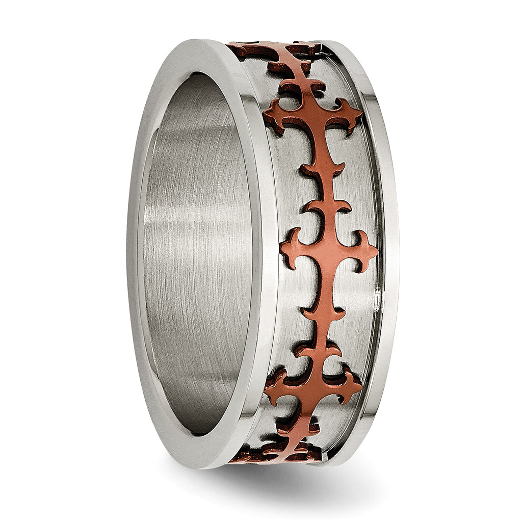 Crosses Ring in Stainless Steel with Brown IP Plating, 8mm