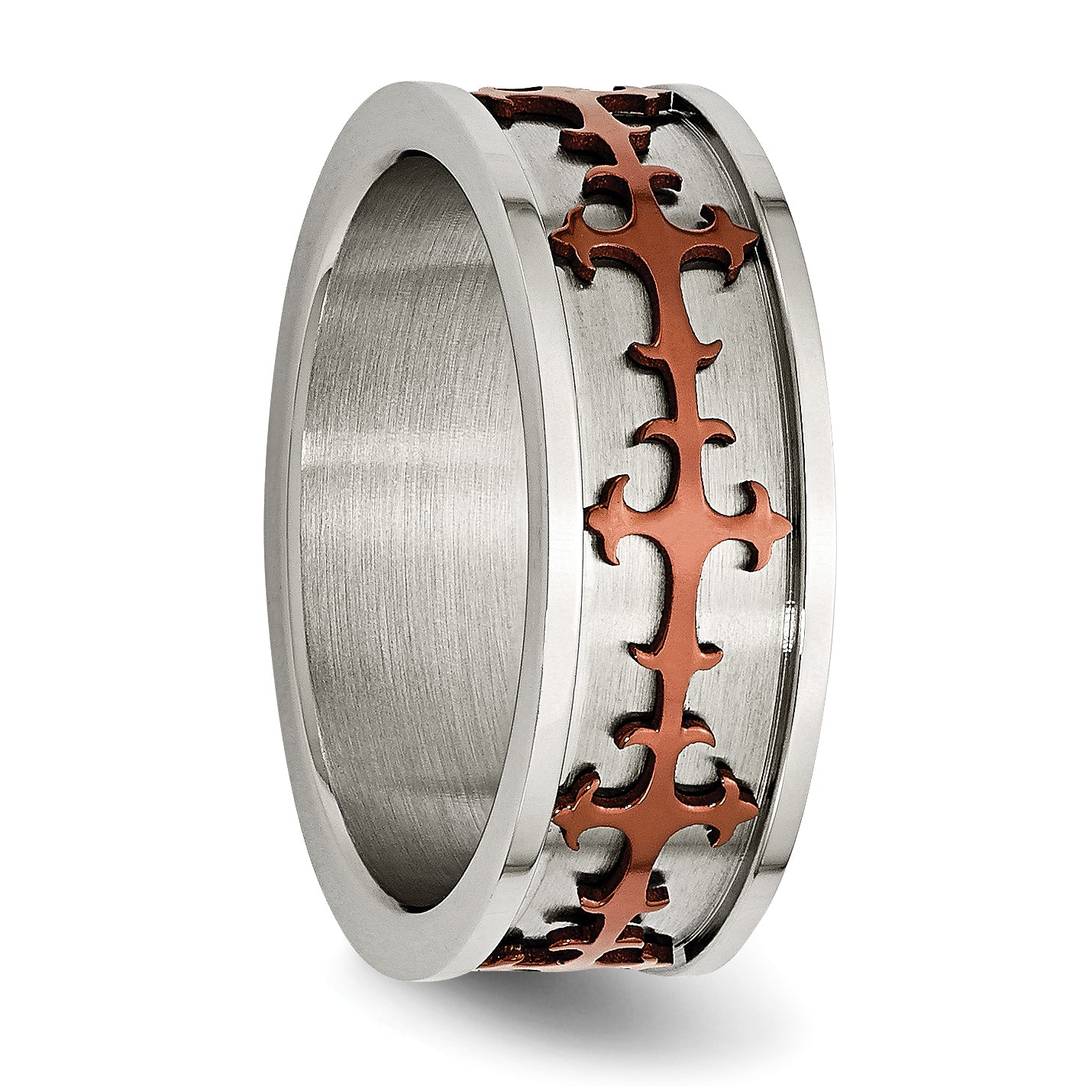 Crosses Ring in Stainless Steel with Brown IP Plating, 8mm