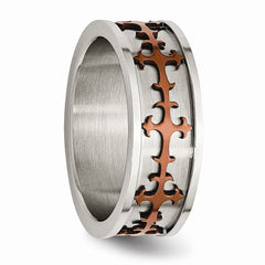 Stainless Steel Brown IP-Plated Cross Ring, Polished & Engravable