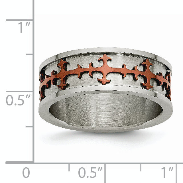 Crosses Ring in Stainless Steel with Brown IP Plating, 8mm