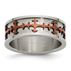 Crosses Ring in Stainless Steel with Brown IP Plating, 8mm