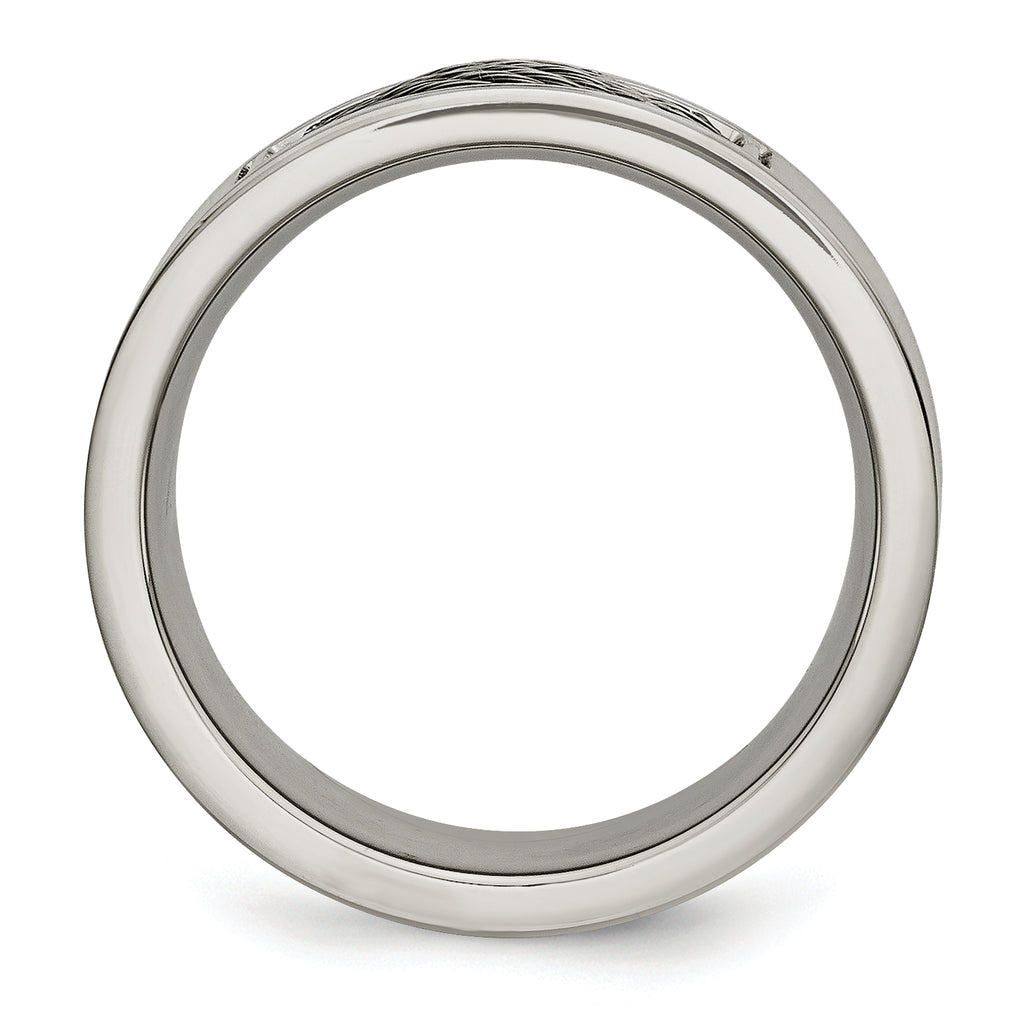 Brushed Wedding Band in Stainless Steel with Grey Cable Inlay, 10mm