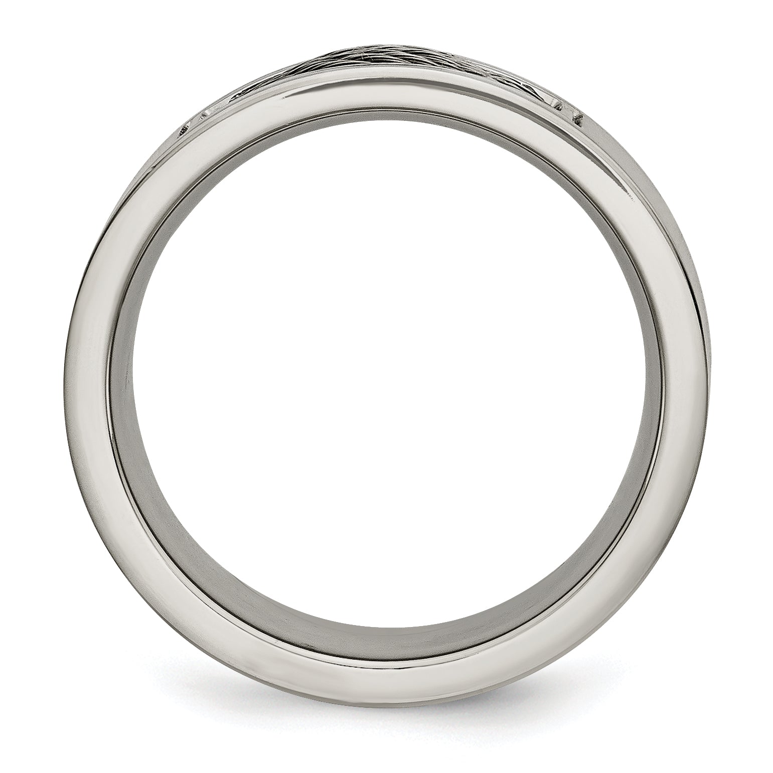 Brushed Wedding Band in Stainless Steel with Grey Cable Inlay, 10mm