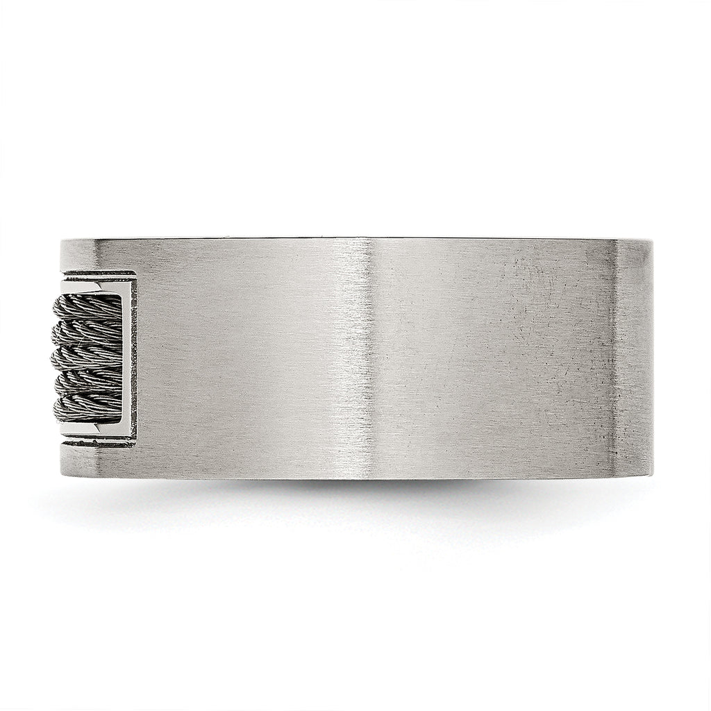 Brushed Wedding Band in Stainless Steel with Grey Cable Inlay, 10mm