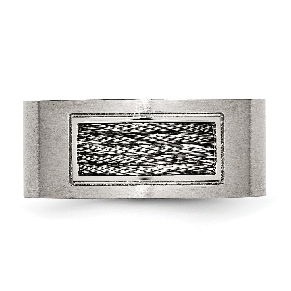 Brushed Wedding Band in Stainless Steel with Grey Cable Inlay, 10mm