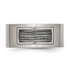 Brushed Wedding Band in Stainless Steel with Grey Cable Inlay, 10mm