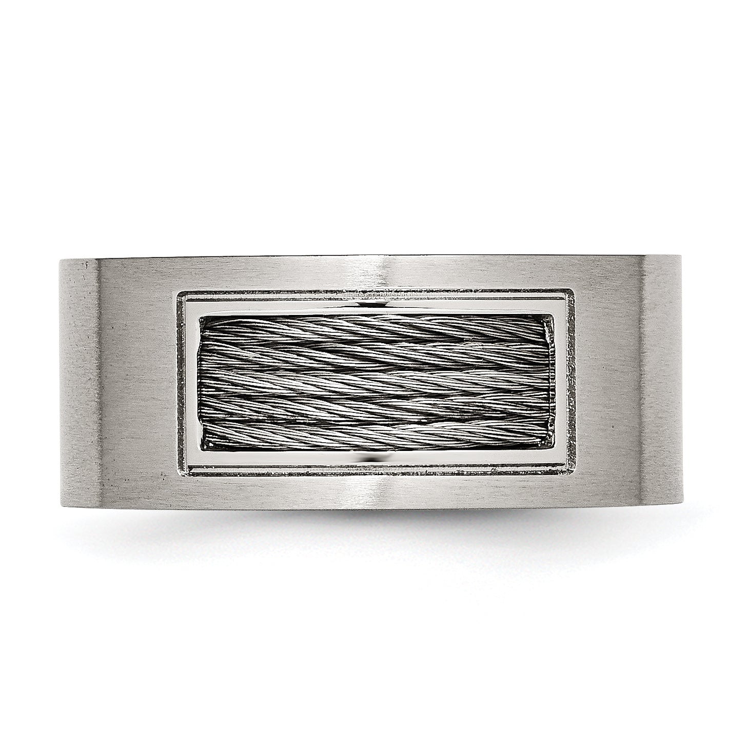 Brushed Wedding Band in Stainless Steel with Grey Cable Inlay, 10mm