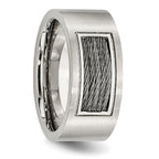 Brushed Wedding Band in Stainless Steel with Grey Cable Inlay, 10mm