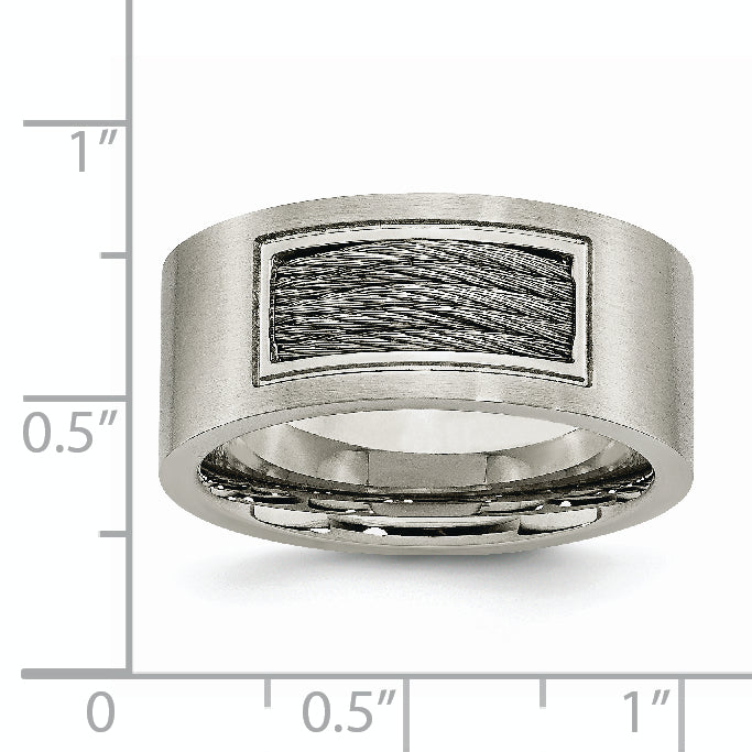 Brushed Wedding Band in Stainless Steel with Grey Cable Inlay, 10mm