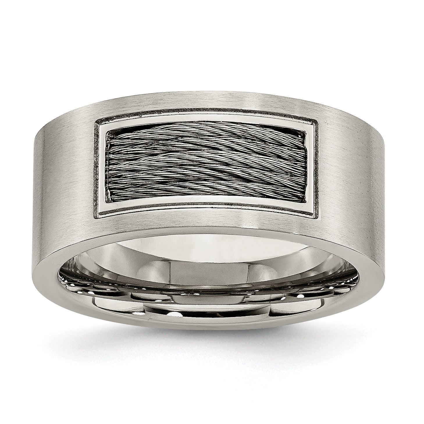 Stainless Steel Brushed WithGrey Cable Inlay 10mm Band Main image