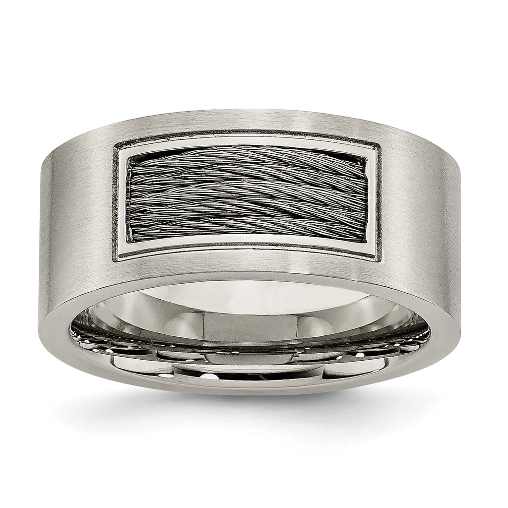 Stainless Steel Brushed WithGrey Cable Inlay 10mm Band
